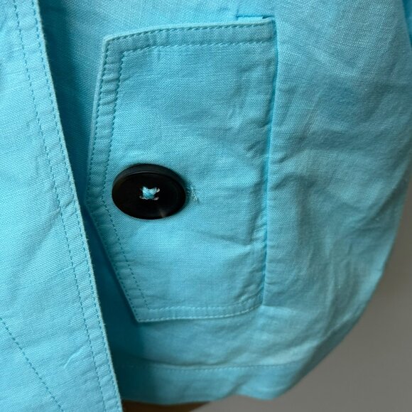 Chicos Womens Size 3 Cropped Linen Trench Jacket Light Blue Adjustable Sleeves - Picture 10 of 13
